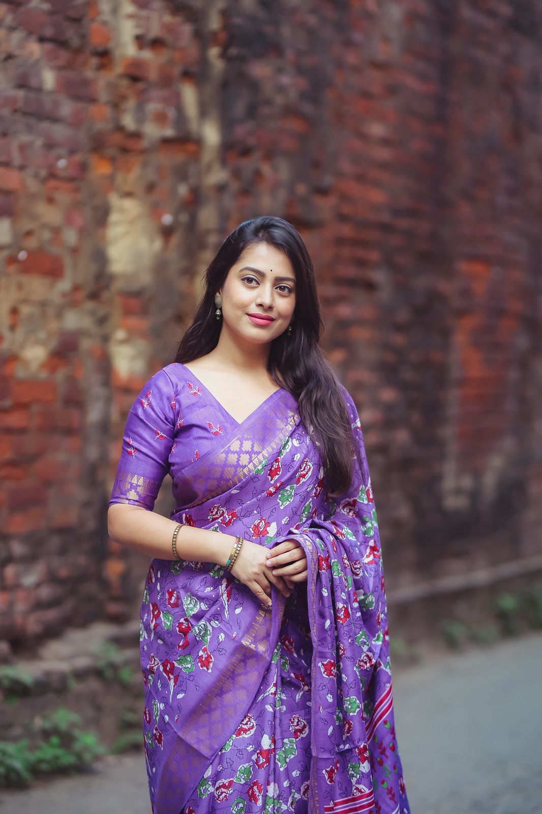 Lilac Handloom Kalamkari Soft Silk Saree